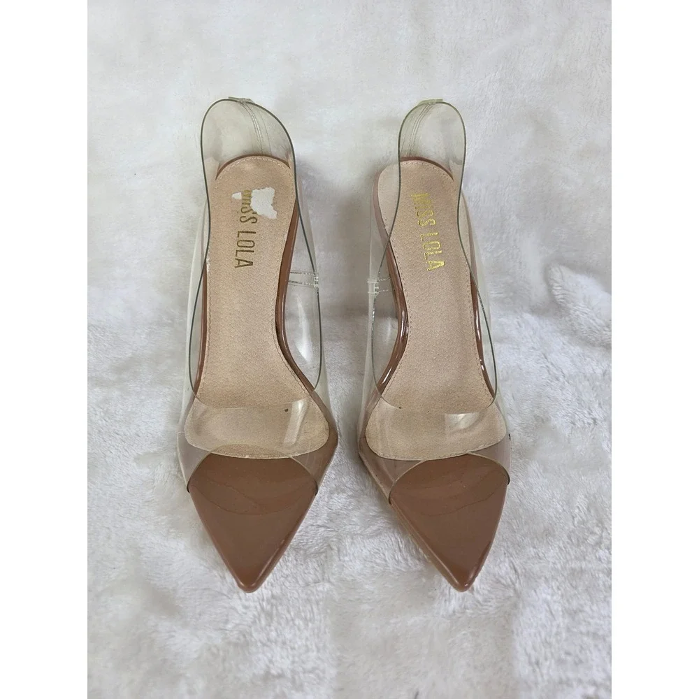 MISS LOLA Clear Vinyl Brown Stiletto Heels Pump Shoes Women Size 5.5‎